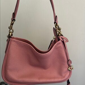 Coach Pink and Gold Pebbled Leather Shoulder Bag